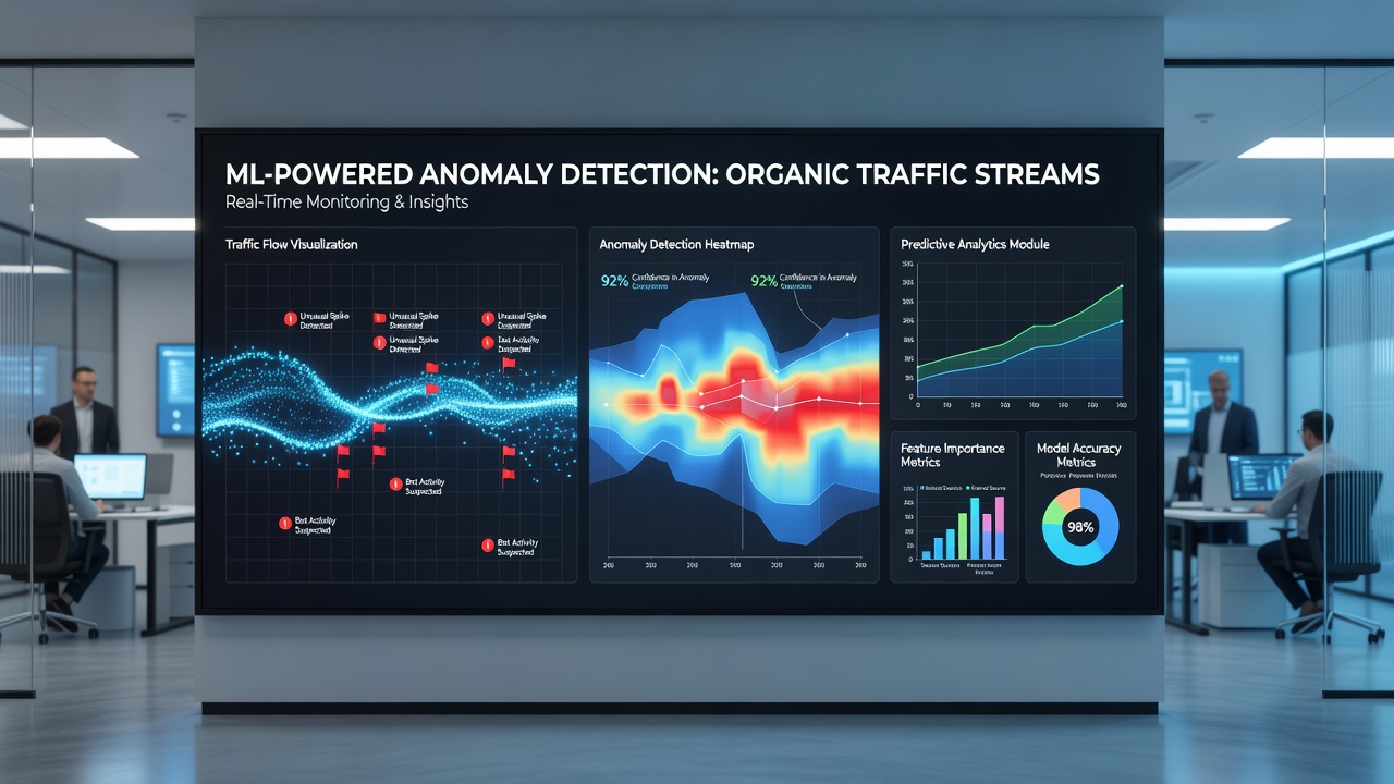Dashboard displaying anomaly alerts generated by machine learning models monitoring organic search traffic